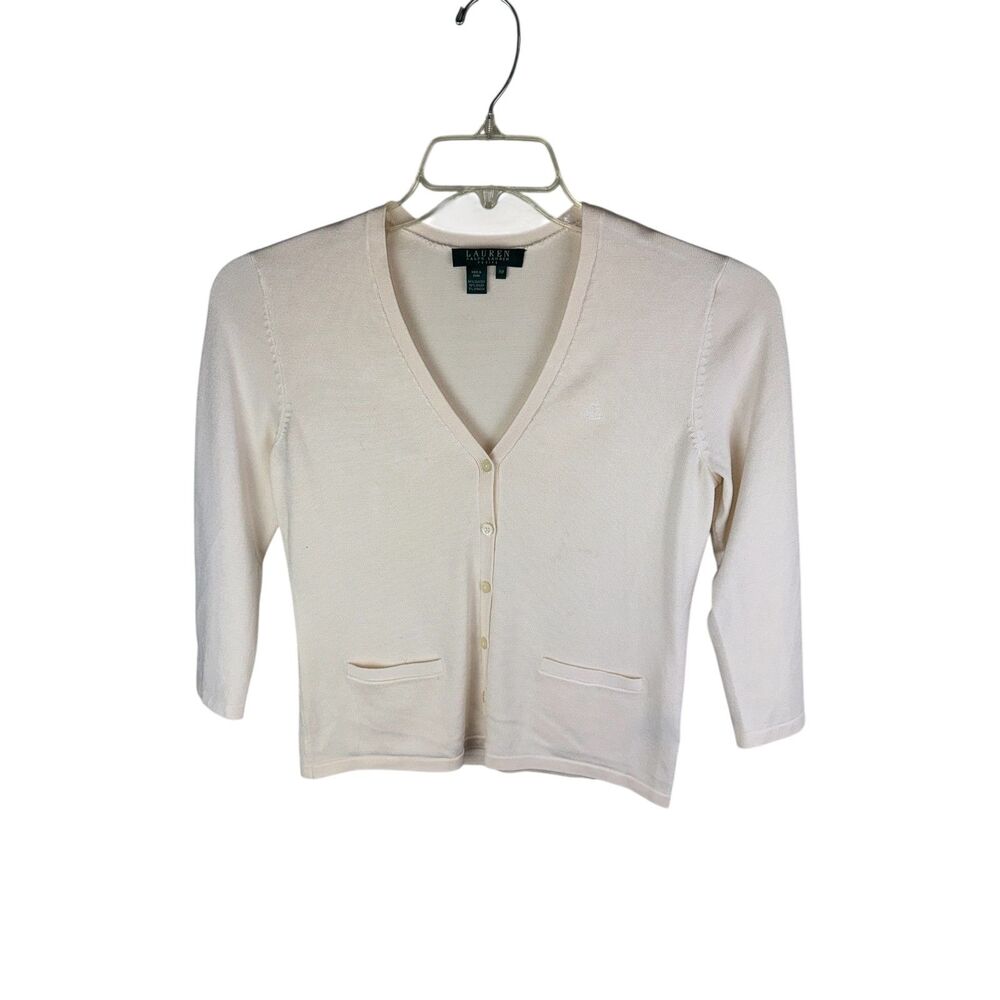 Lauren Ralph Lauren Yellow Button Down Cardigan Sweater Women's Size PP‎ Silk